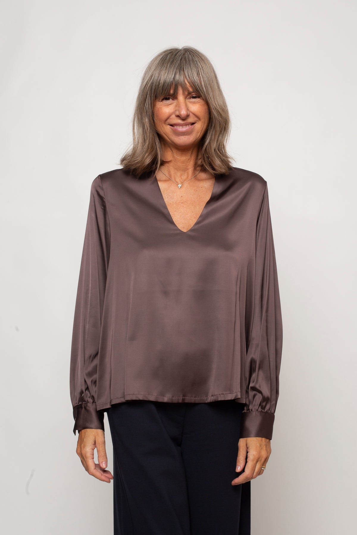 Blusa scolla a V maxi manica Eufonia