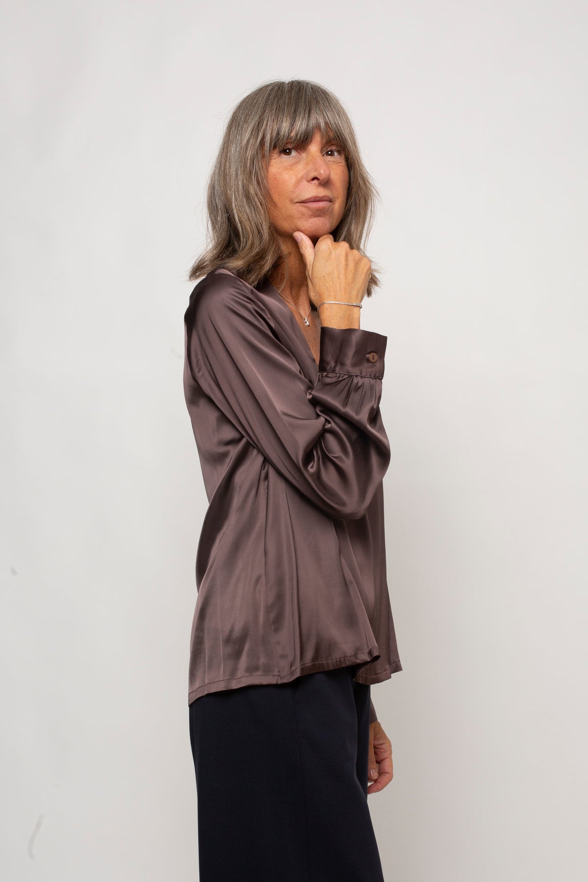 Blusa scolla a V maxi manica Eufonia
