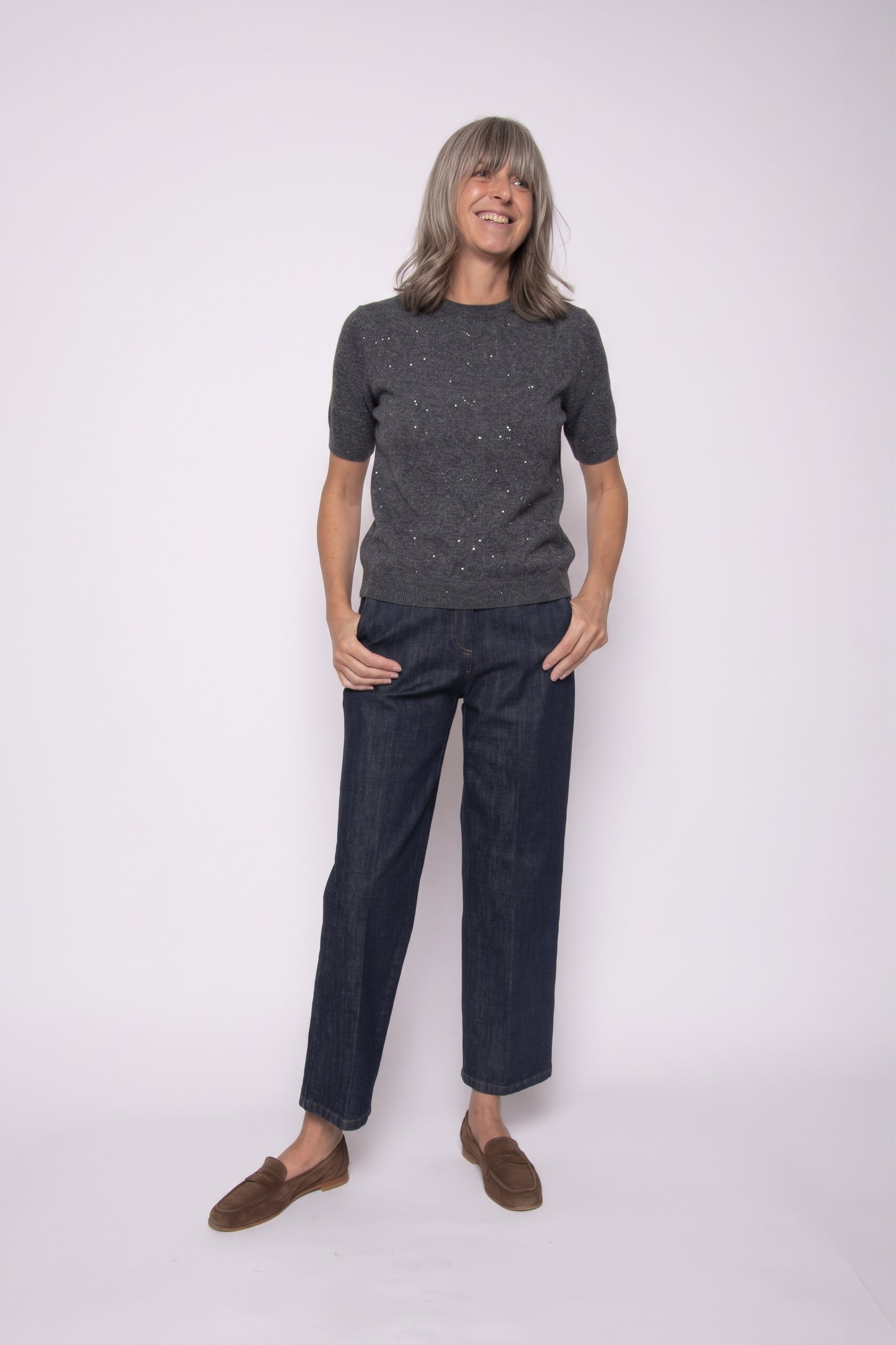 Maglia 100% Cashmere Girocollo con Brillantini | Agata Aspen