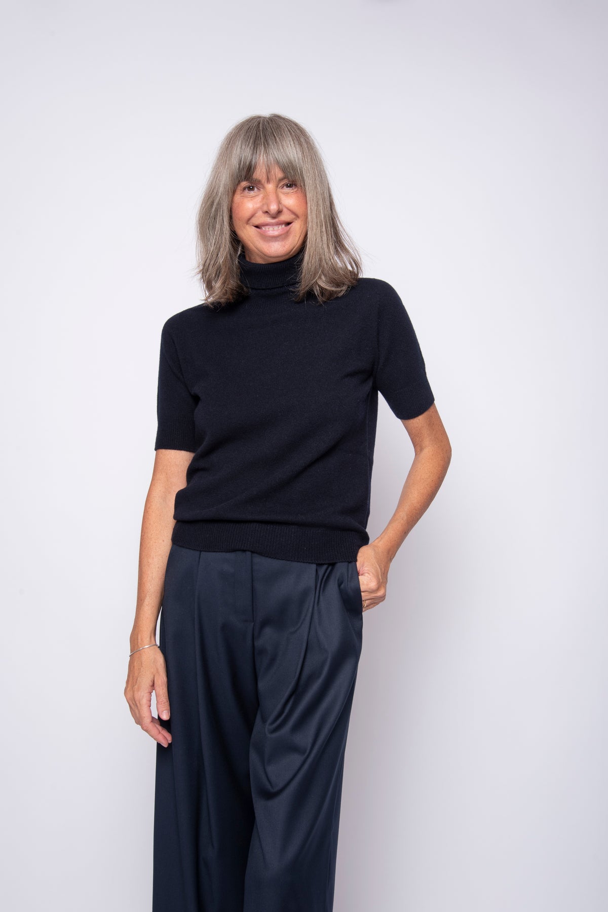 Maglia 100% Cashmere Collo Alto e Manica Corta | Agata Aspen