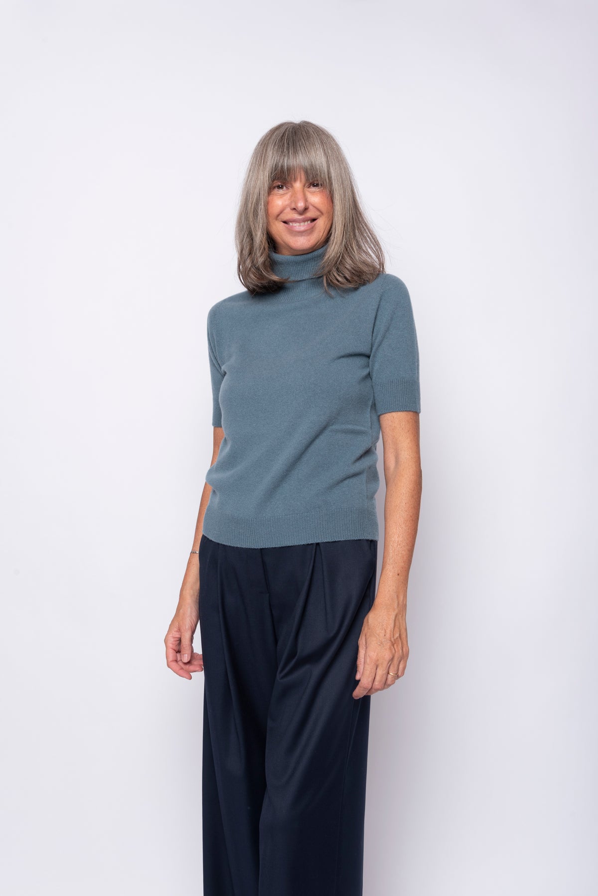 Maglia 100% Cashmere Collo Alto e Manica Corta | Agata Aspen