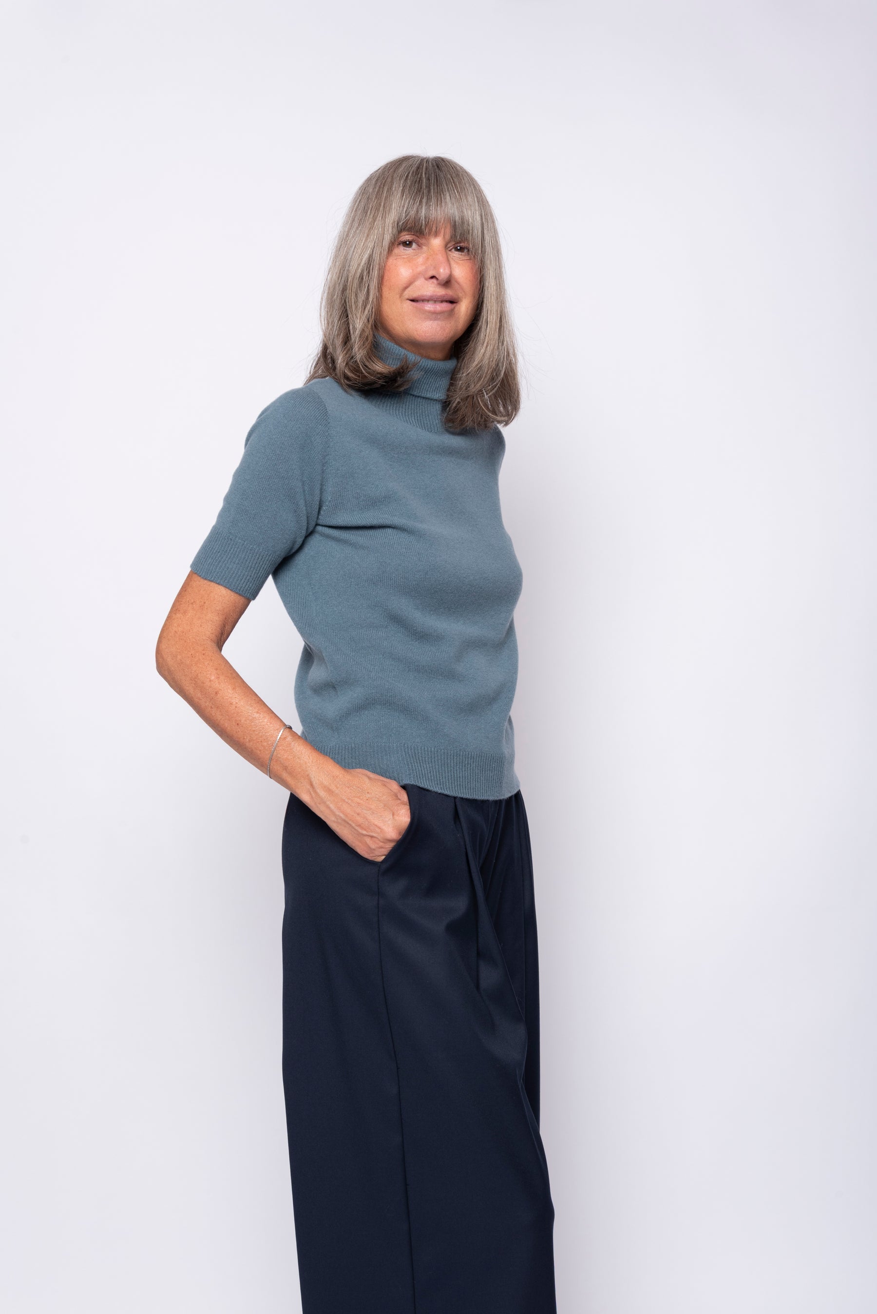 Maglia 100% Cashmere Collo Alto e Manica Corta | Agata Aspen