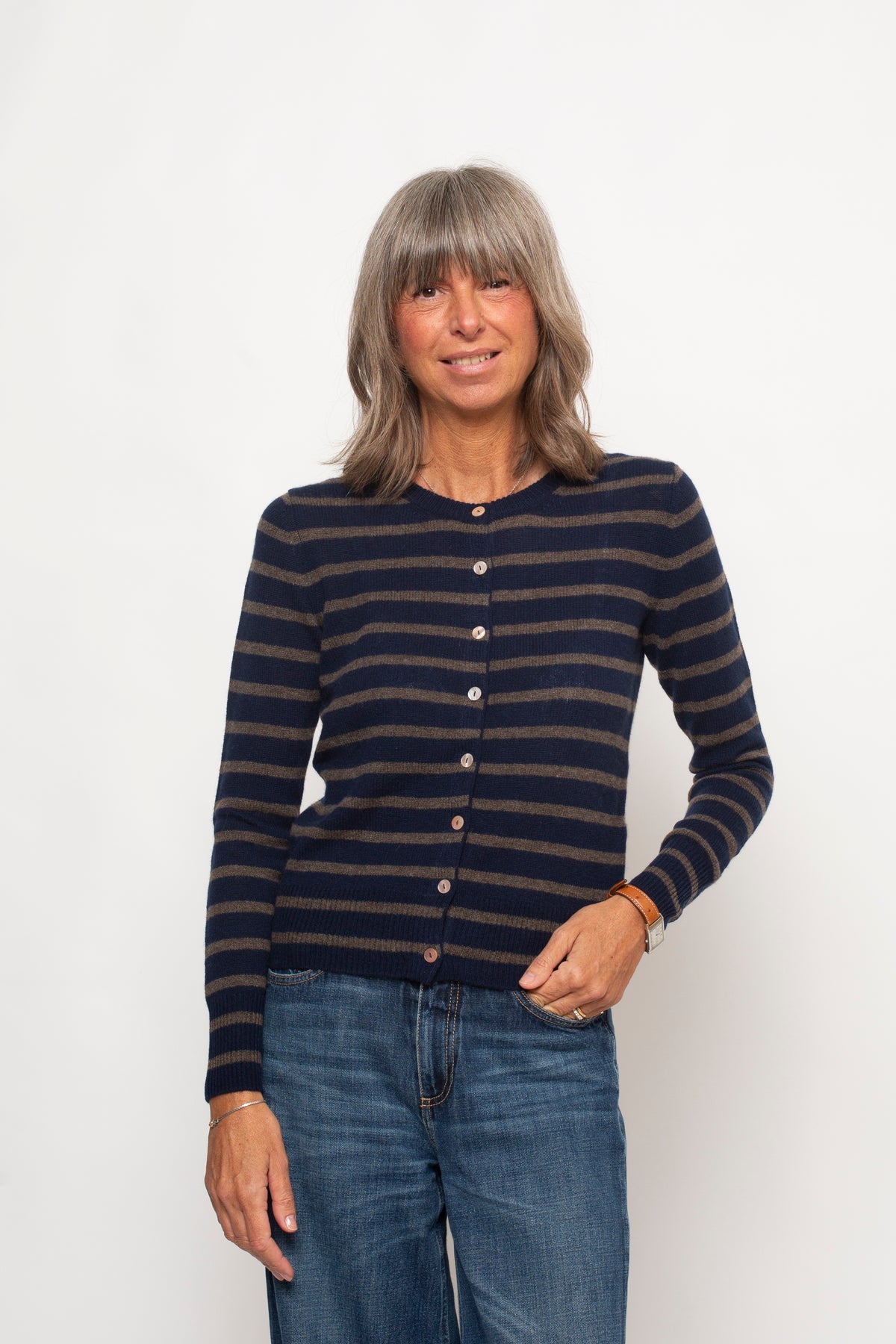 Cardigan 8 bottoni a righe100% Cashmere Aragona