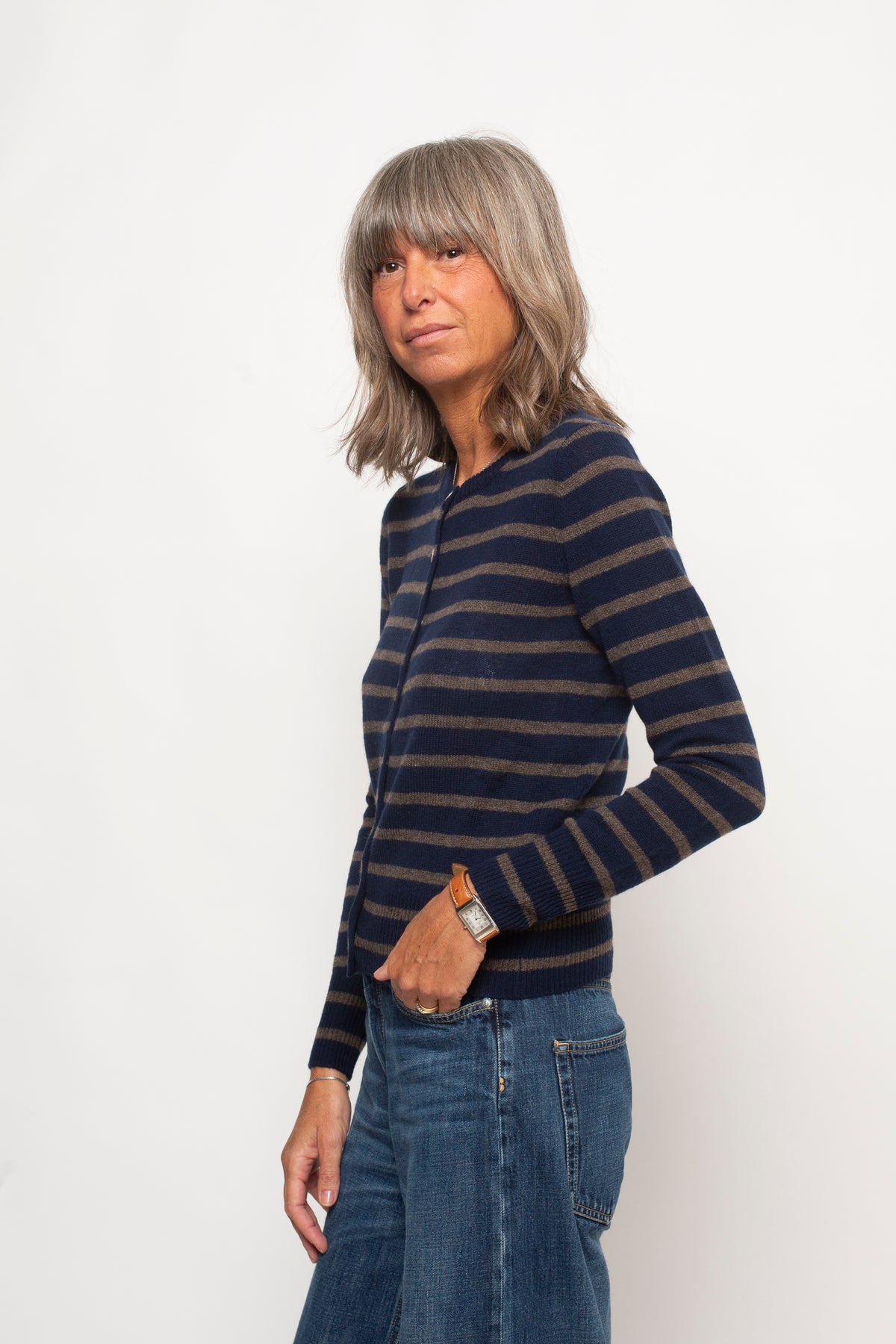 Cardigan 8 bottoni a righe100% Cashmere Aragona