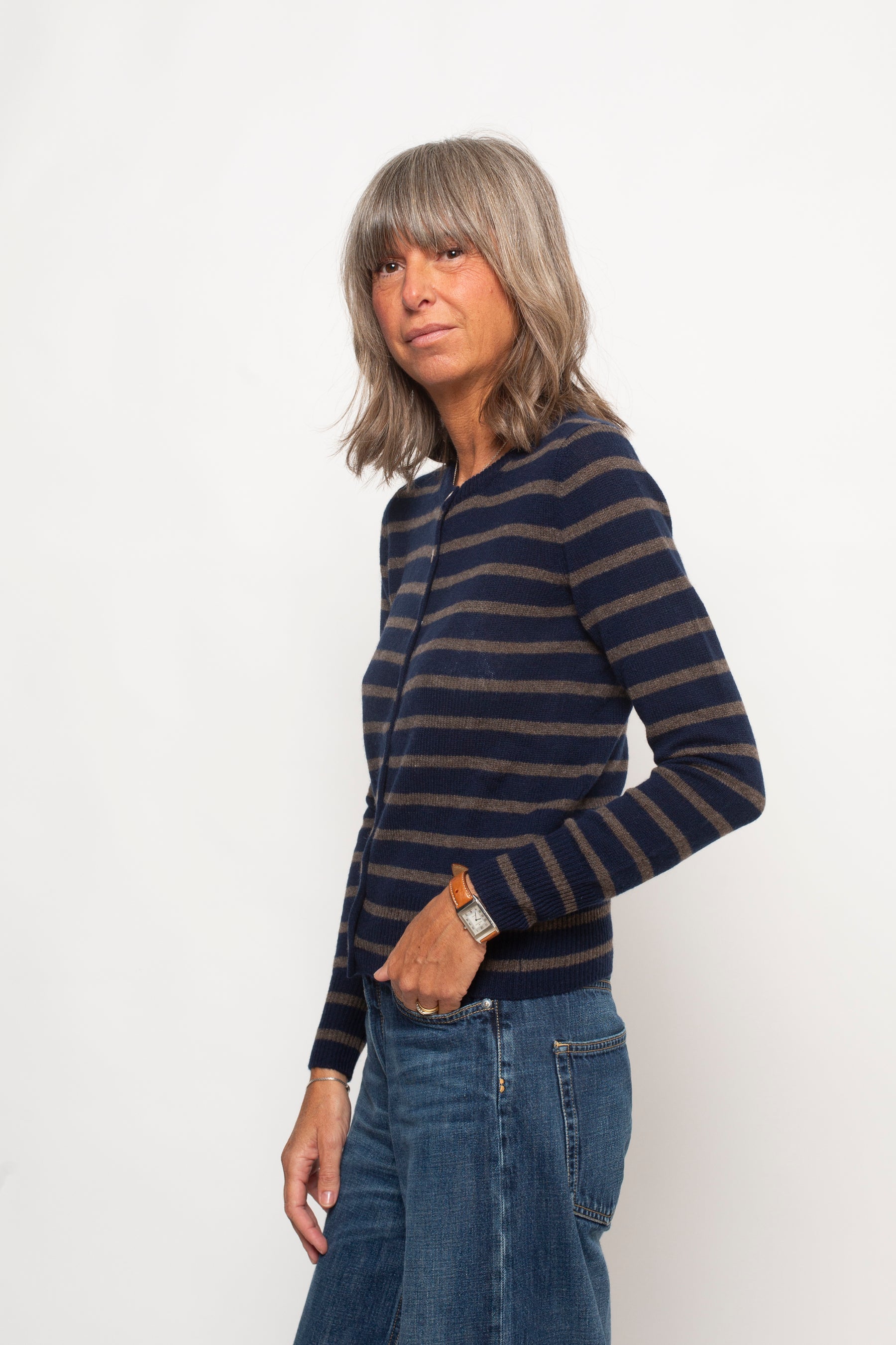 Cardigan 8 bottoni a righe100% Cashmere Aragona