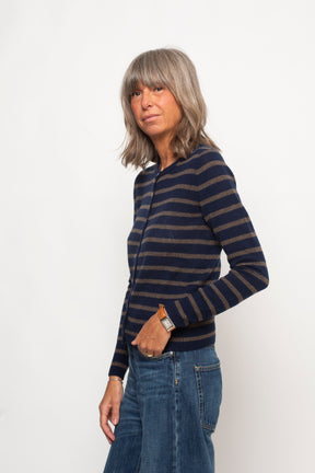 Cardigan 8 bottoni a righe100% Cashmere Aragona