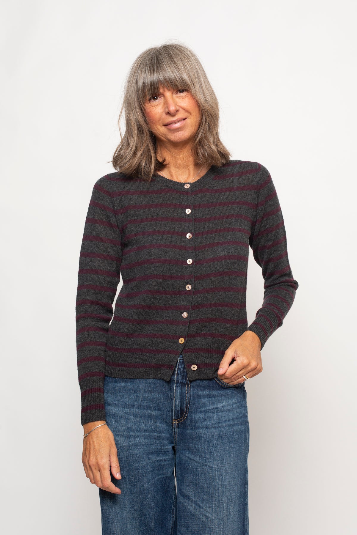 Cardigan 8 bottoni a righe100% Cashmere Aragona