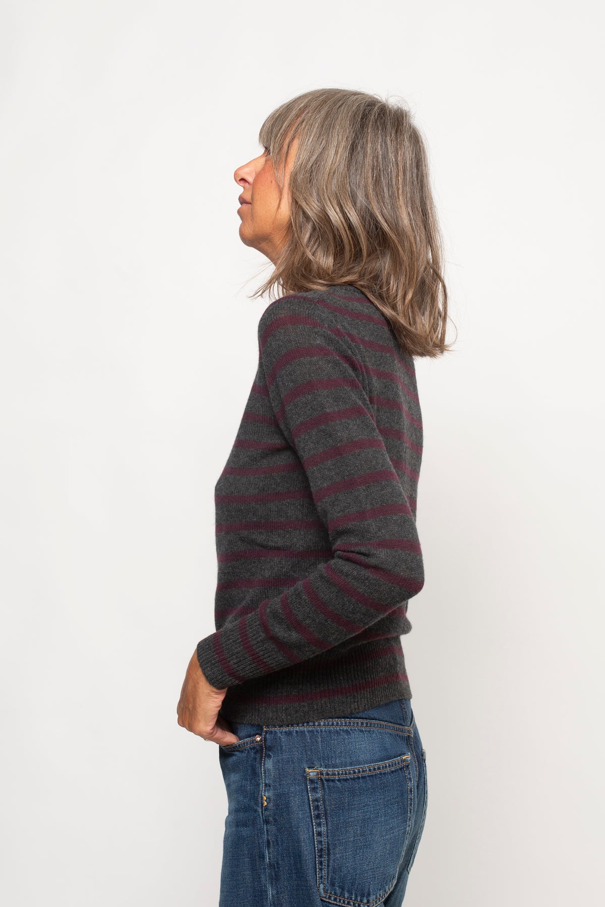 Cardigan 8 bottoni a righe100% Cashmere Aragona